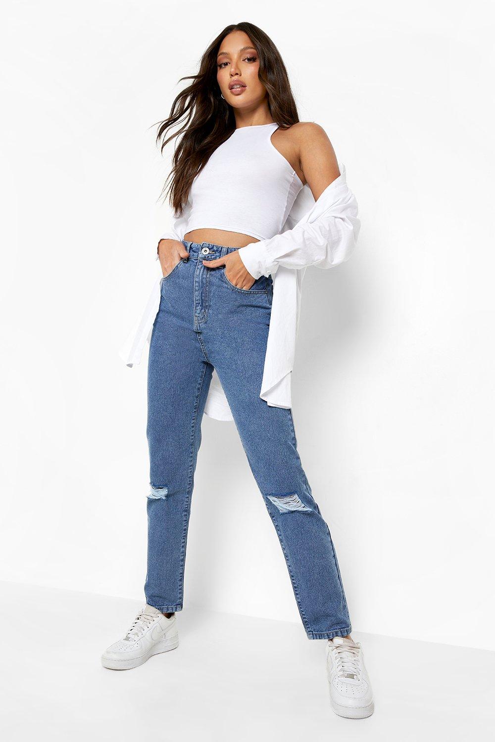 Tall 34 Leg High Waist Ripped Mom Jeans